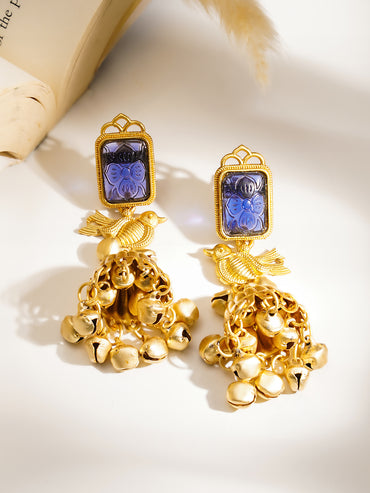 Traditional Blue Bird Charm Jhumka Earrings
