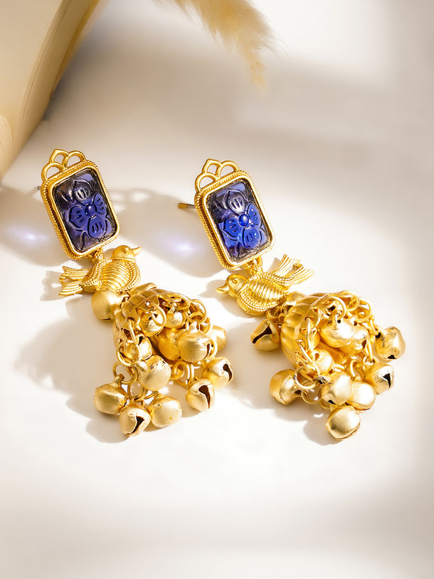 Traditional Blue Bird Charm Jhumka Earrings