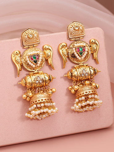 Gold Toned Pearl Drop Ethnic Jhumkas