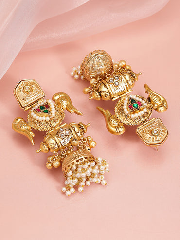 Gold Toned Pearl Drop Ethnic Jhumkas