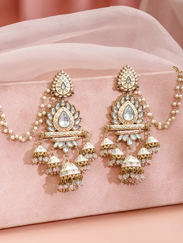 Luxe Radiance Kundan Jhumka with Kaan Chain