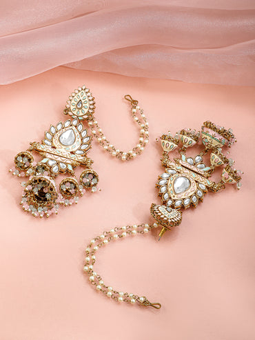 Luxe Radiance Kundan Jhumka with Kaan Chain