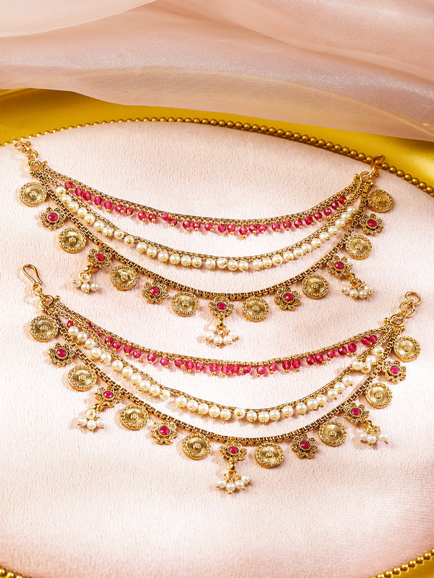 Pearl–Pink Festive Charm Ear Chain