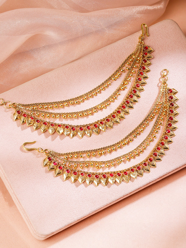 Red Studded Gold Layered Kan Chain