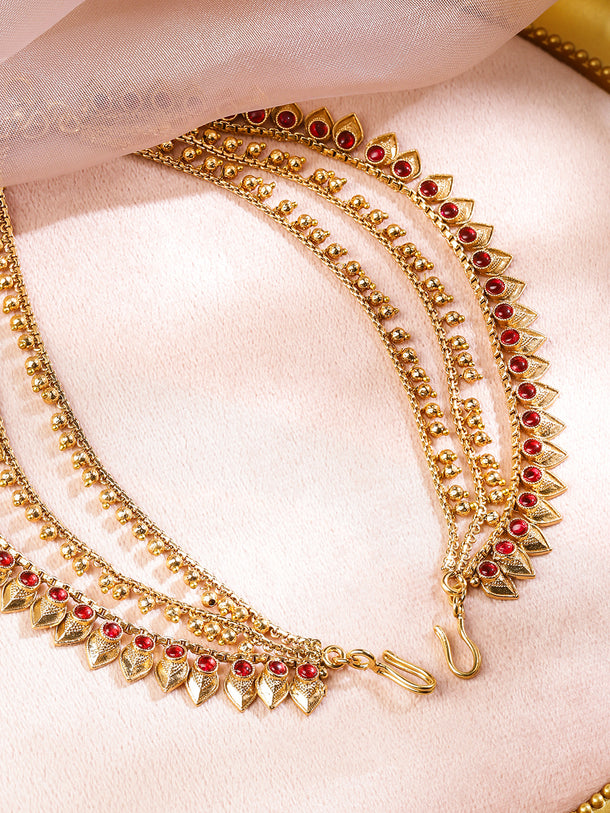 Red Studded Gold Layered Kan Chain