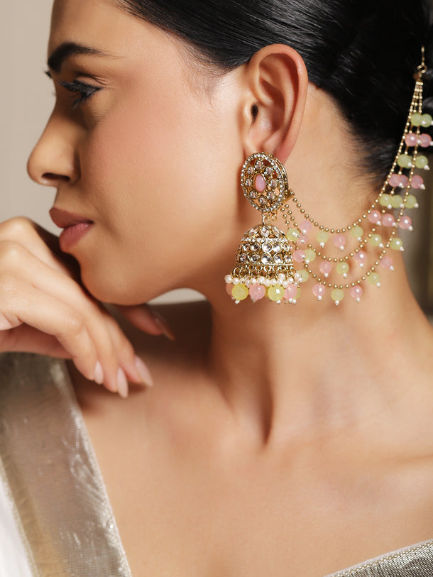 Blooming Kundan Jhumka with Kaan Chain