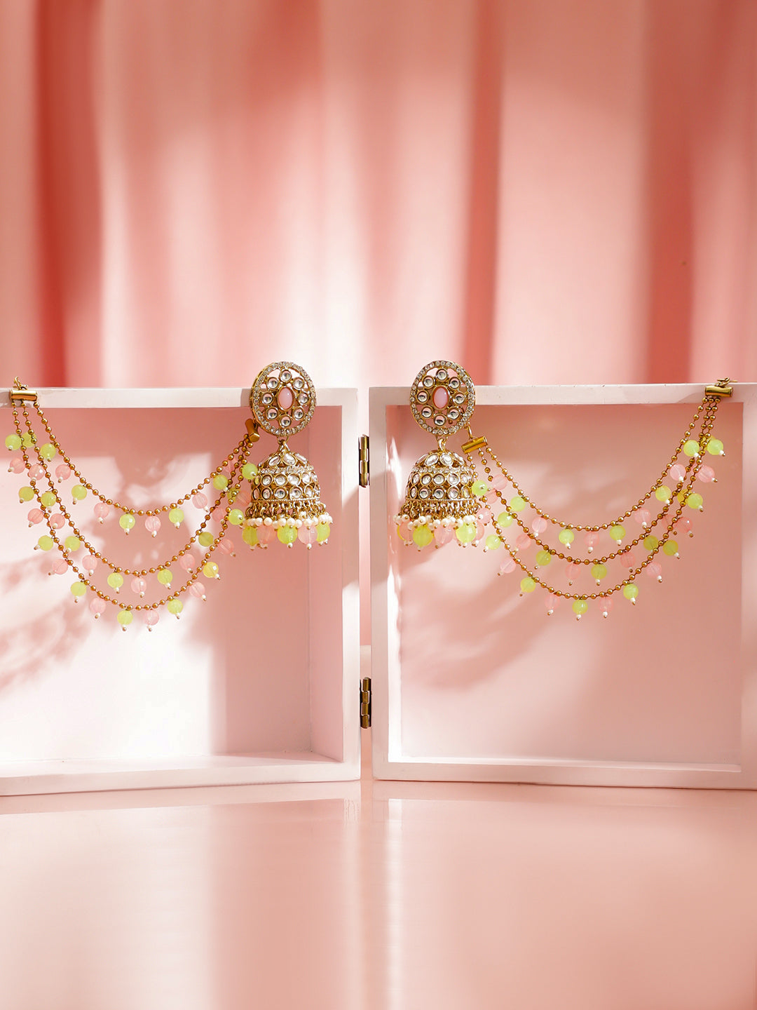 Blooming Kundan Jhumka with Kaan Chain