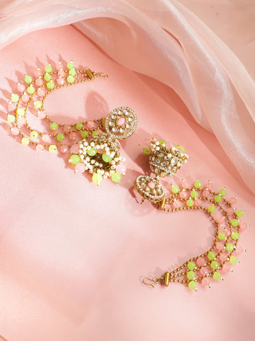 Blooming Kundan Jhumka with Kaan Chain