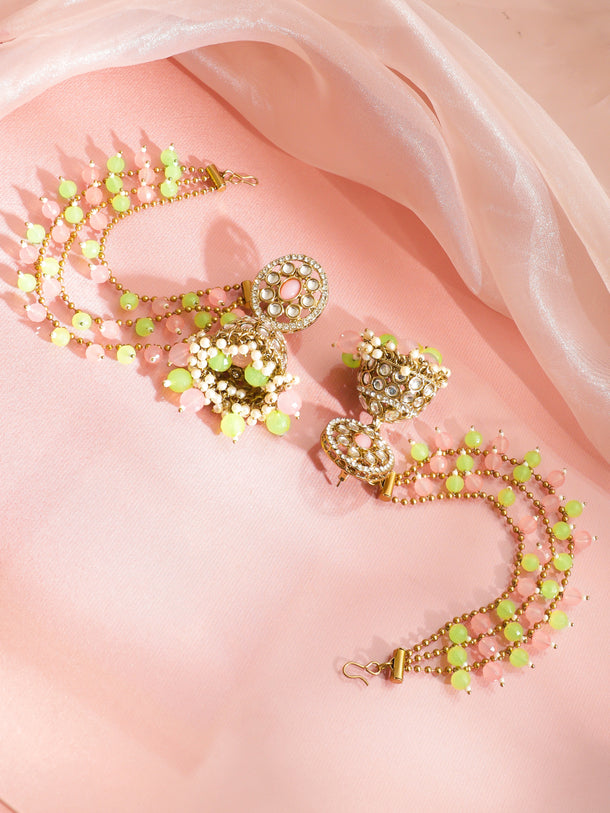 Blooming Kundan Jhumka with Kaan Chain