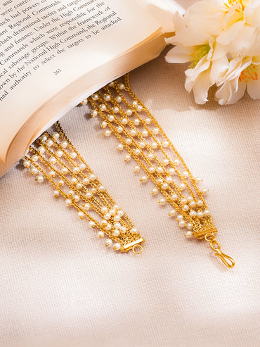 Gold Plated Brass Pearl Multi Layer Ear Kaan Chain Earrings