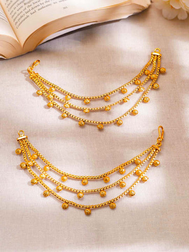 Gold Plated Brass Multi Layer Gold Bead Ear Kaan Chain Earrings