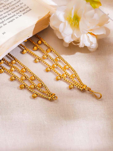 Gold Plated Brass Multi Layer Gold Bead Ear Kaan Chain Earrings