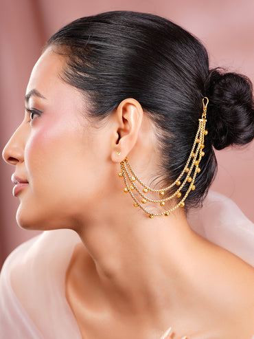 Gold Plated Brass Multi Layer Gold Bead Ear Kaan Chain Earrings