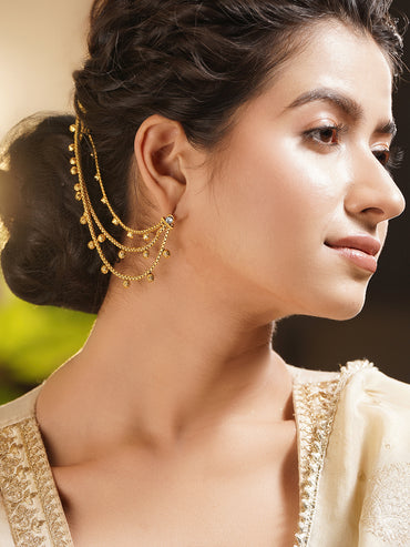 Gold Plated Brass Multi Layer Gold Bead Ear Kaan Chain Earrings