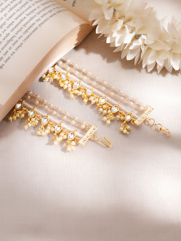 Set of 2 Gold Plated Pearl Beaded Kundan Layered Kaan Chain