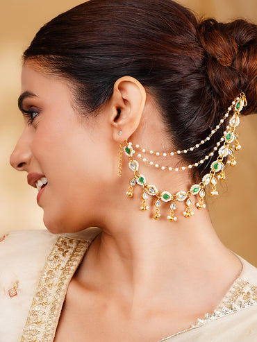 Kundan Pearl Multi Chain Ear Kaan Earrings