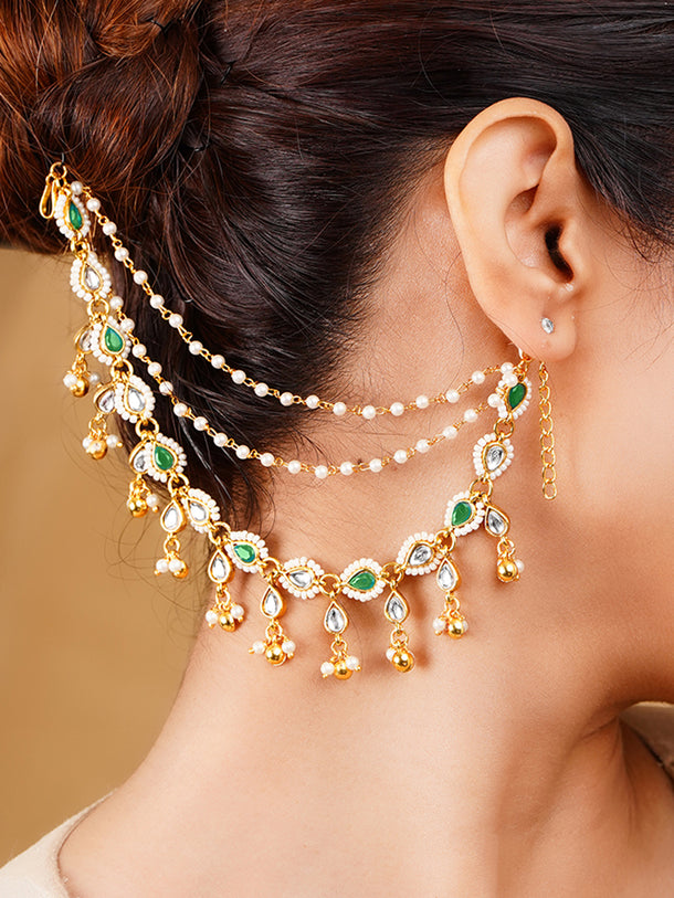 Kundan Pearl Multi Chain Ear Kaan Earrings