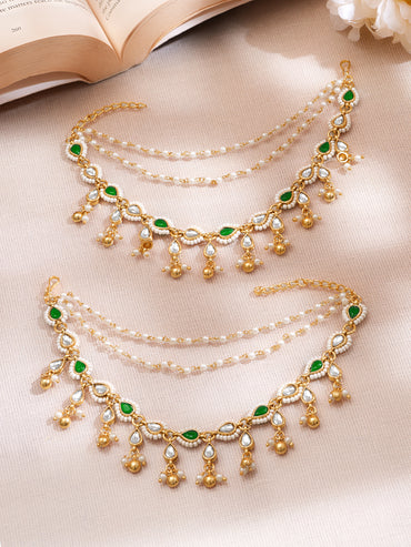 Kundan Pearl Multi Chain Ear Kaan Earrings