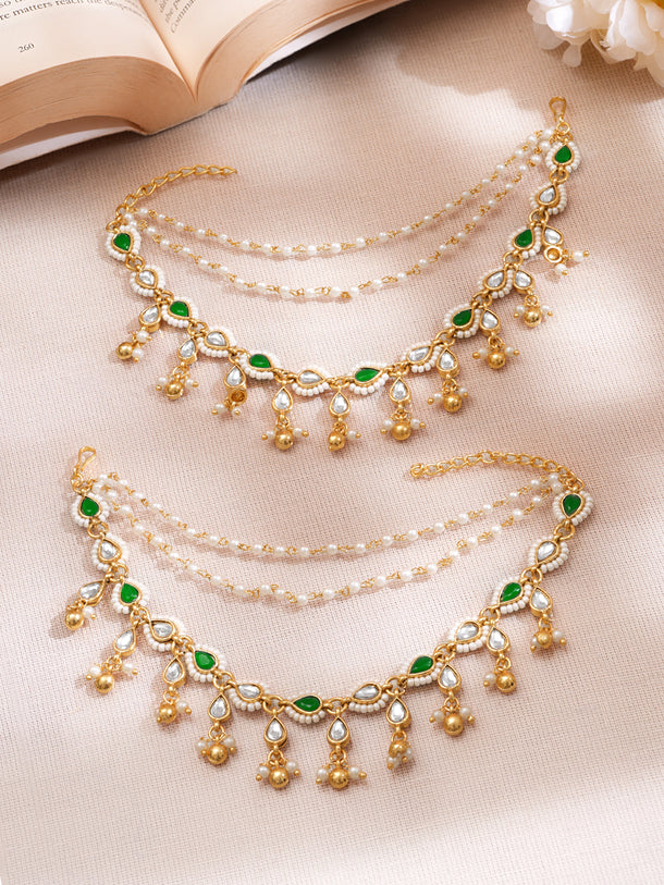 Kundan Pearl Multi Chain Ear Kaan Earrings