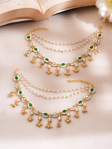 Kundan Pearl Multi Chain Ear Kaan Earrings