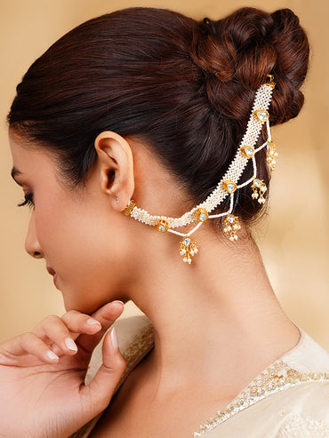 Pearl Kundan Kaan Chain Earrings