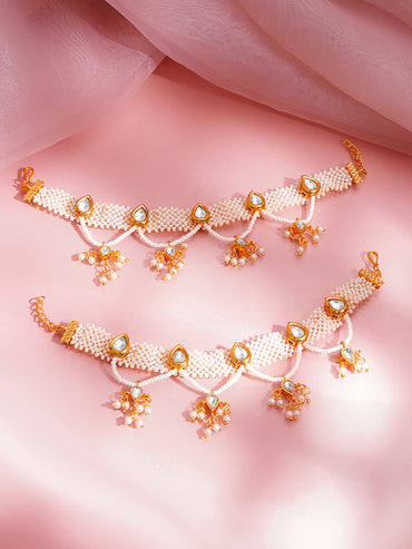 Pearl Kundan Kaan Chain Earrings