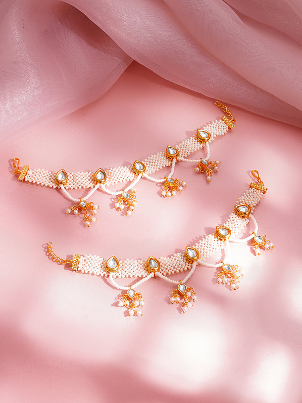 Pearl Kundan Kaan Chain Earrings