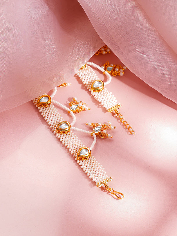 Pearl Kundan Kaan Chain Earrings