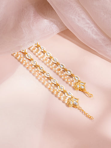 Kundan Multi Layer Pearl Ear Kaan Chain Earrings