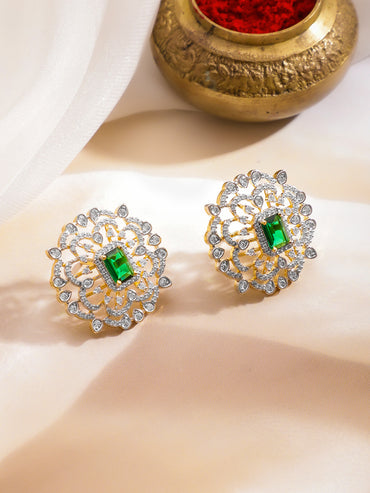 Ruby Studded American Diamond Zirconia Earrings