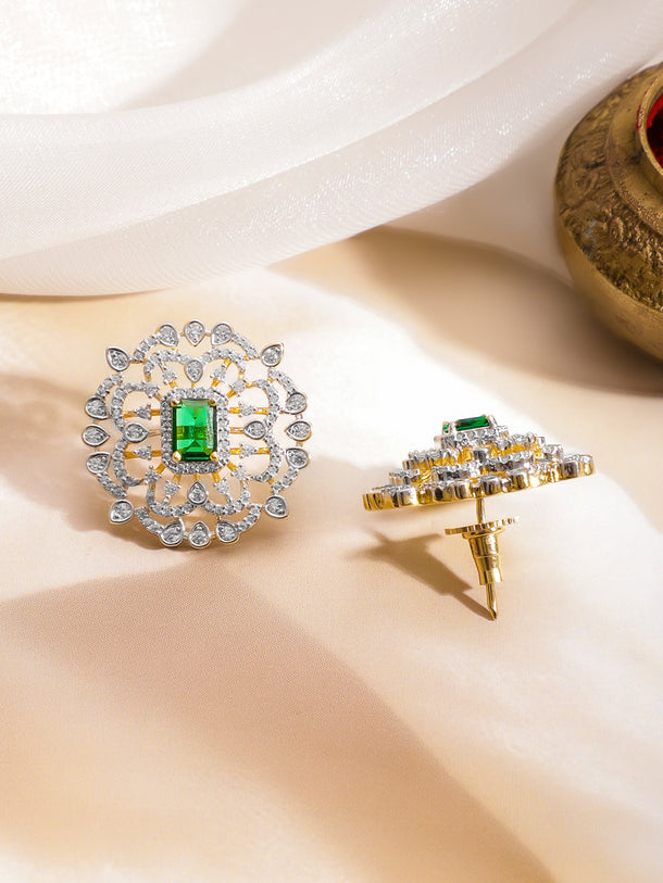 Ruby Studded American Diamond Zirconia Earrings