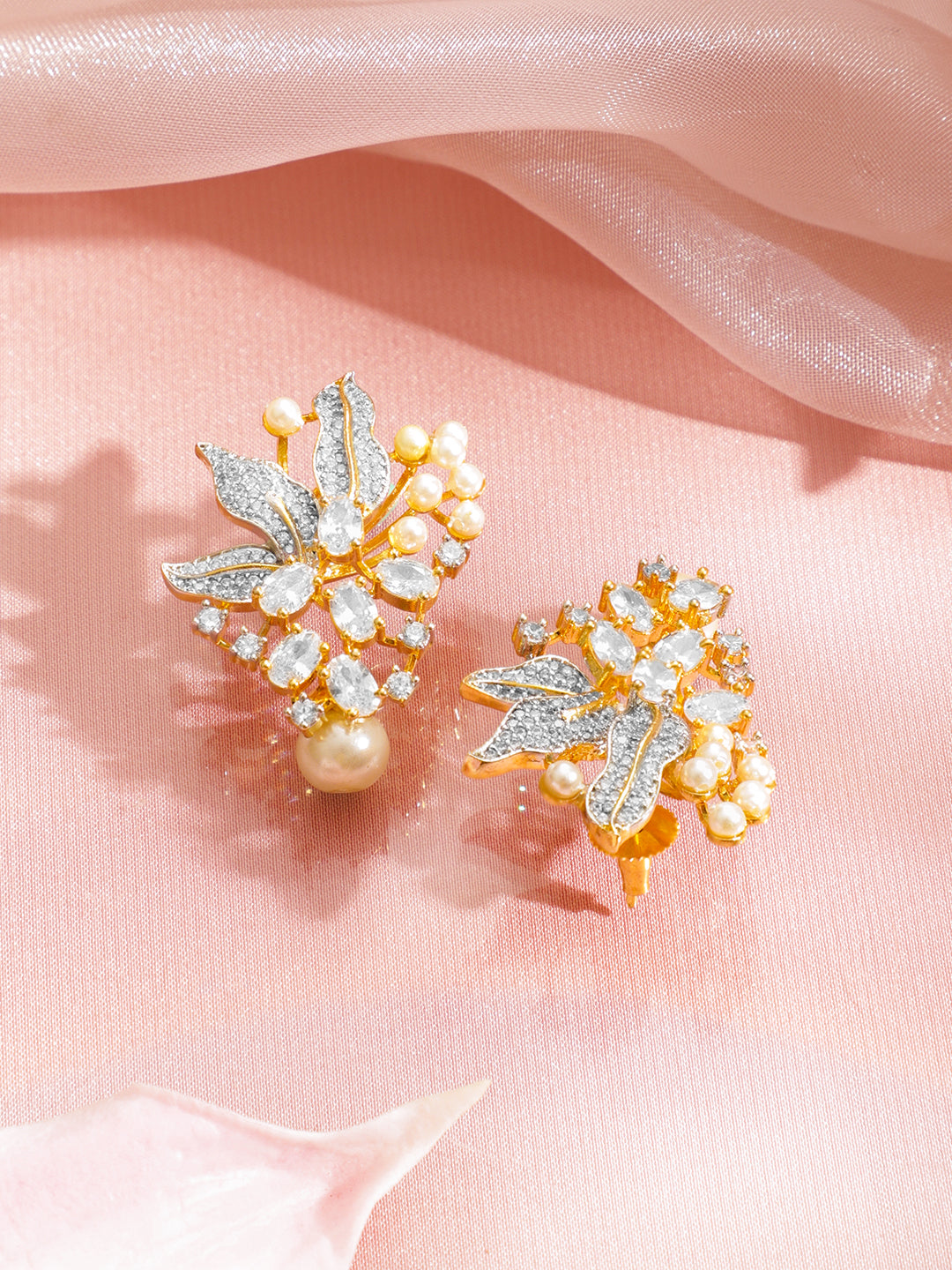 American Diamond Zirconia Pearl Beaded Stud Earrings