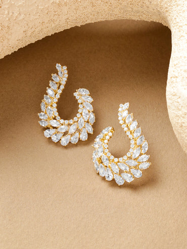 Crystal Studded Gold Stud Earrings