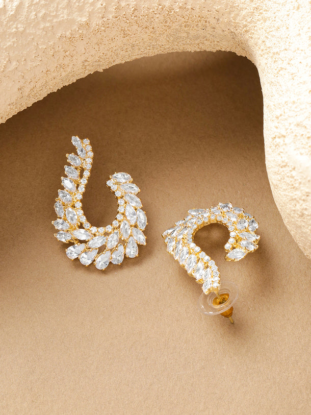 Crystal Studded Gold Stud Earrings