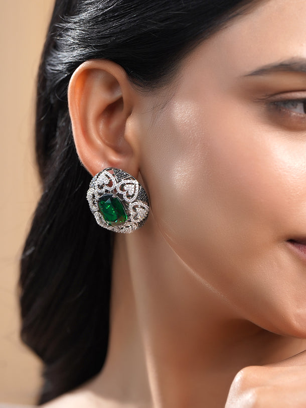 Emerald Diamond Vintage Heart Studs