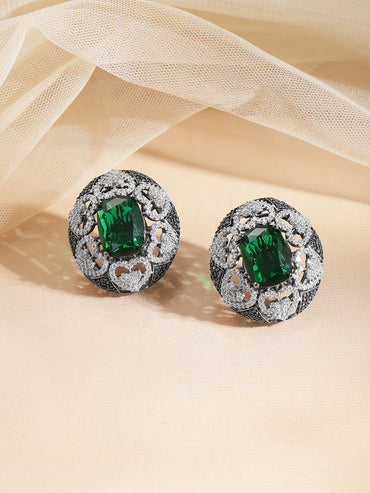 Emerald Diamond Vintage Heart Studs