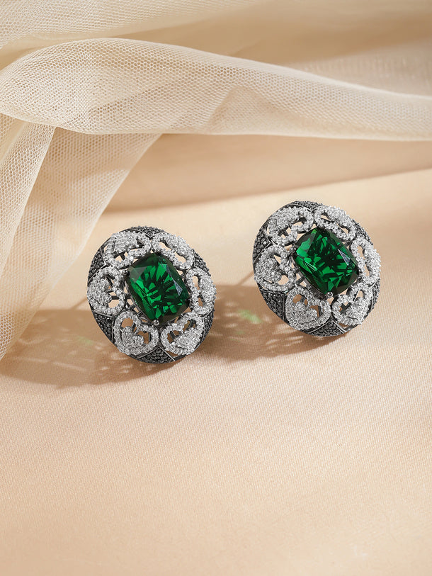 Emerald Diamond Vintage Heart Studs
