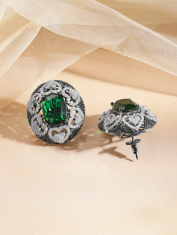 Emerald Diamond Vintage Heart Studs