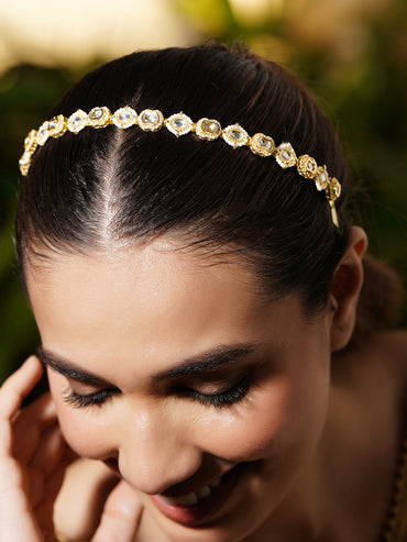 Pearl Kundan Statement Hair Band