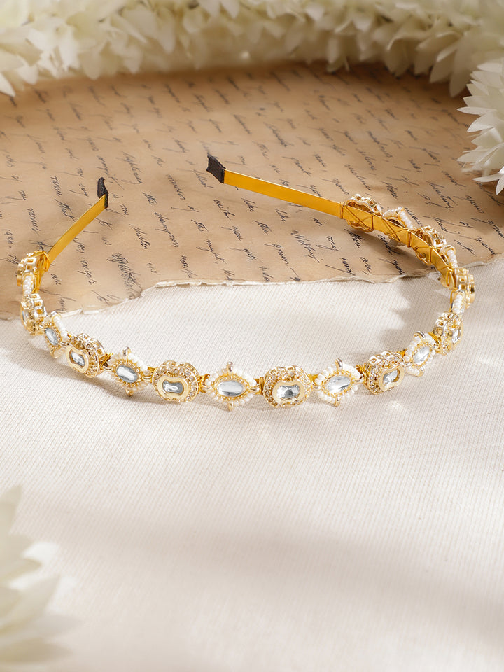 Pearl Kundan Statement Hair Band