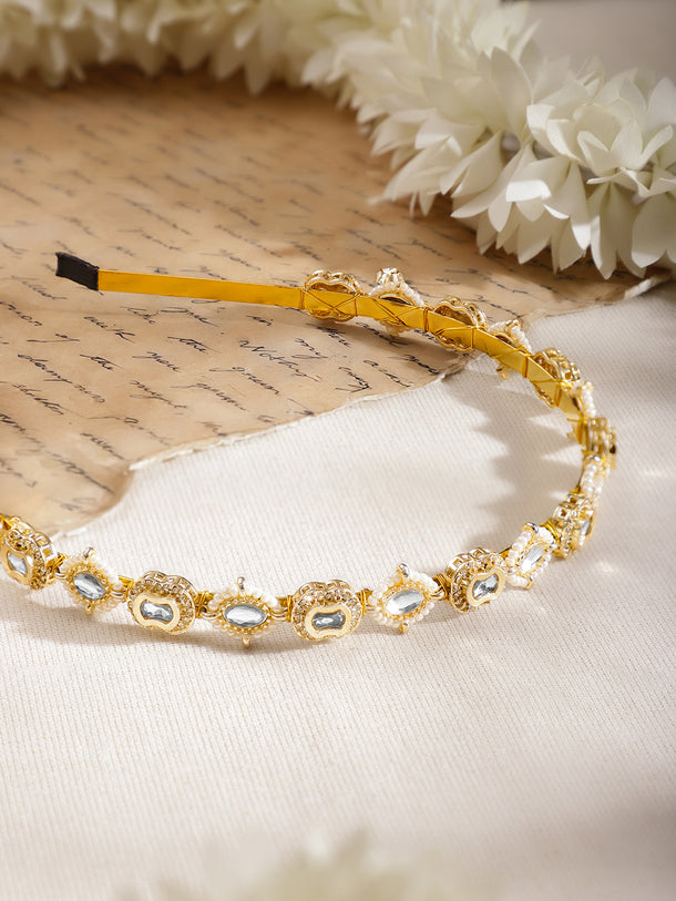 Pearl Kundan Statement Hair Band