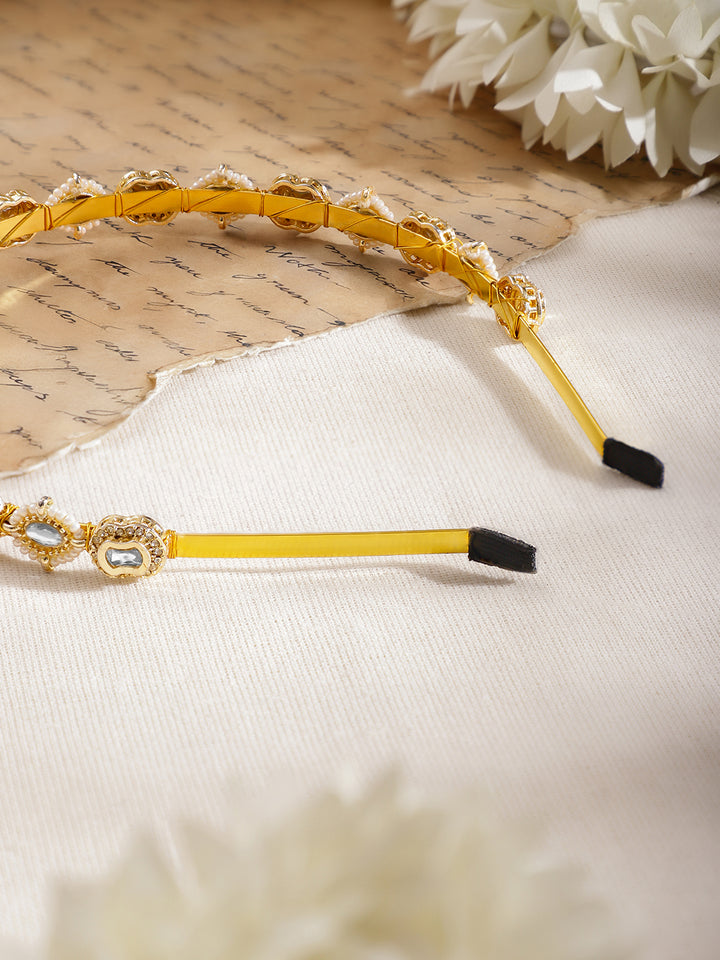 Pearl Kundan Statement Hair Band