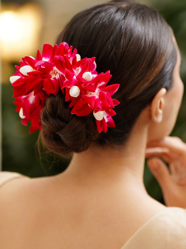 Red Floral Bun Bridal Hair Accessory