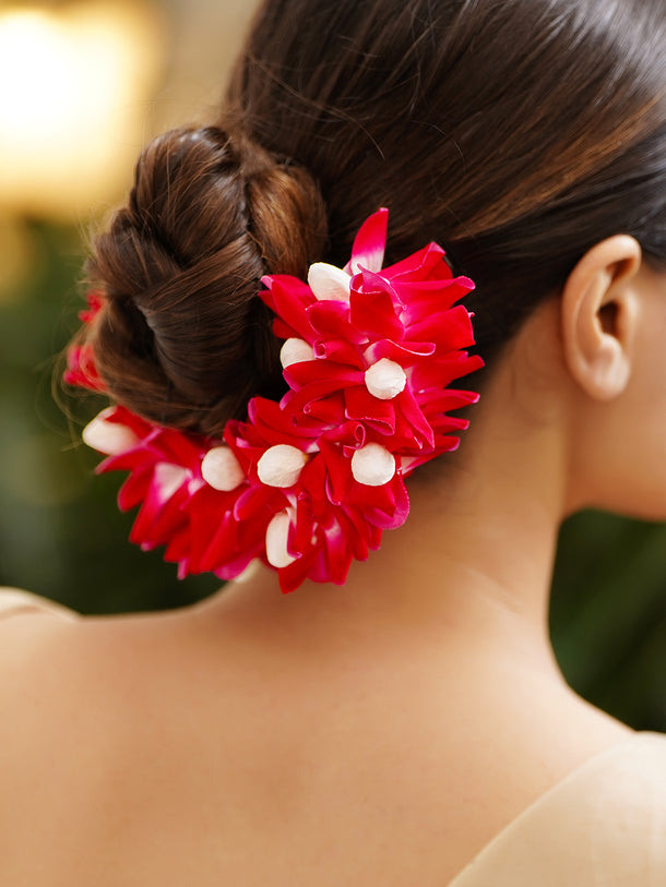 Red Floral Bun Bridal Hair Accessory