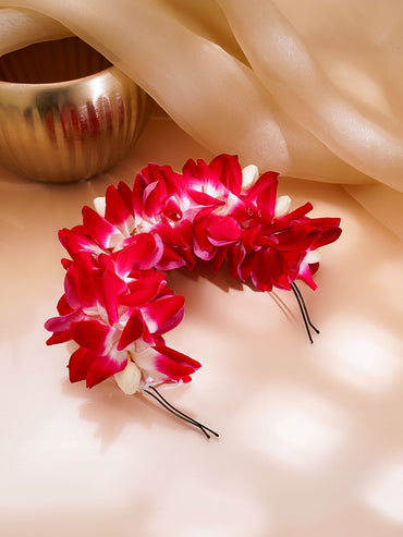 Red Floral Bun Bridal Hair Accessory