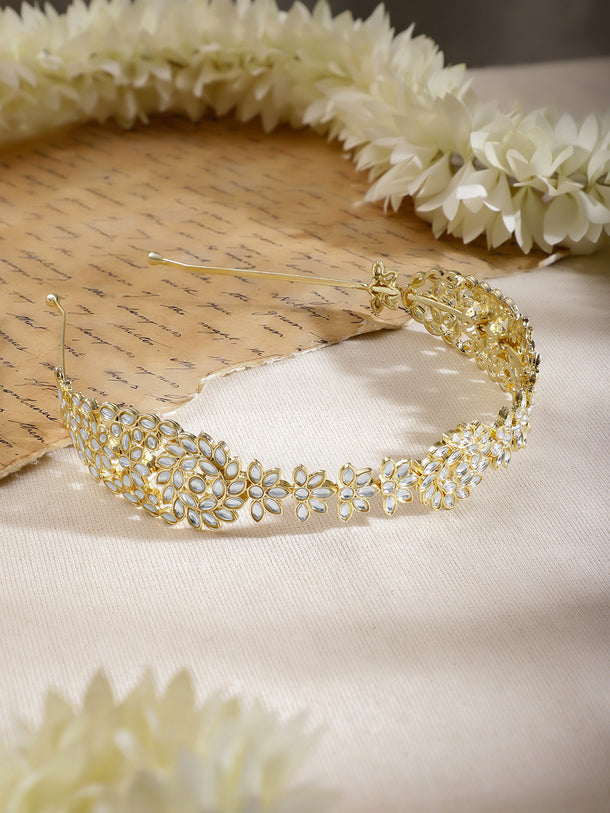 Golden & White Kundan Designer Hair Band