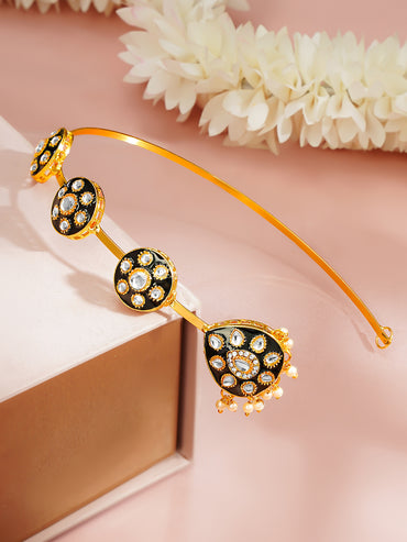 Gold Plated Black Enamel Kundan Bridal Maang Tikka