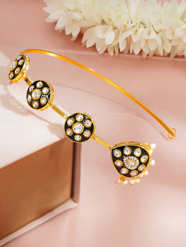 Gold Plated Black Enamel Kundan Bridal Maang Tikka