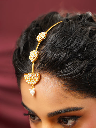 Gold Plated Pearl Kundan Bridal Maang Tikka