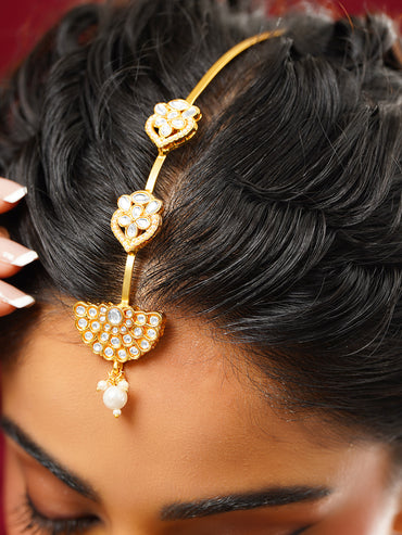 Gold Plated Pearl Kundan Bridal Maang Tikka